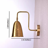 Brass wall sconce with perforated shade showing dimensions 11 inches width x 10 inches height