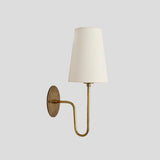 Handmade brass wall sconce with white shade, left-side angle view for interior wall lighting