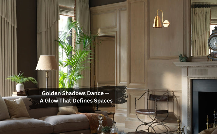 Brass perforated wall sconce casting warm glow in elegant living room interior