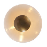 Top view of contemporary brass and white pendant light showing elegant dome and reflective brass bowl centerpiece.