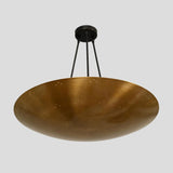 Modern brass wide dome chandelier – handmade pendant ceiling light with black supports and brushed finish by Brass Leaf Studio