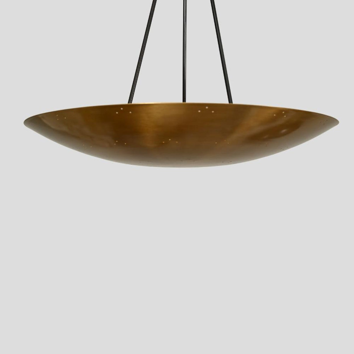 Minimalist wide dome chandelier in solid brass – handcrafted pendant ceiling light ideal for dining areas, living rooms, and boutique interiors