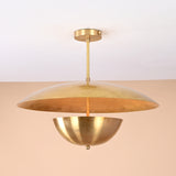 Side profile of dual dome brushed brass pendant light handcrafted by Brass Leaf Studio