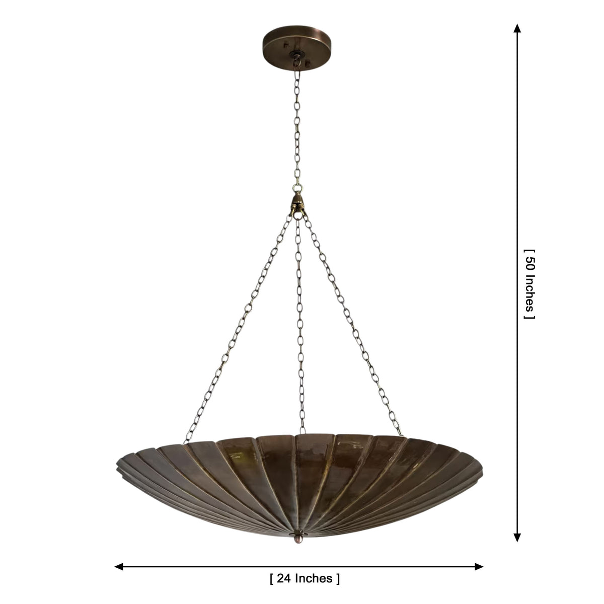 Cambria Modern Fluted Bowl Chandelier 24 Inch with product dimensions and adjustable chain suspension
