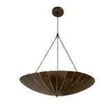 Angled view of Cambria Modern Fluted Bowl Chandelier with elegant three-chain suspension