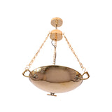 Chain suspended bowl chandelier with round ceiling canopy and decorative brass links for traditional luxury interiors