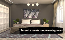 Brass and black 3-light globe chandelier installed in a contemporary bedroom interior