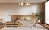 Elegant brass chandelier with frosted glass globes installed in a serene bedroom with natural light, wooden accents, and modern decor.