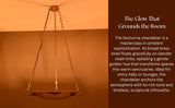 The Nocturne chandelier – glowing brass bowl chandelier suspended by chain with quote overlay