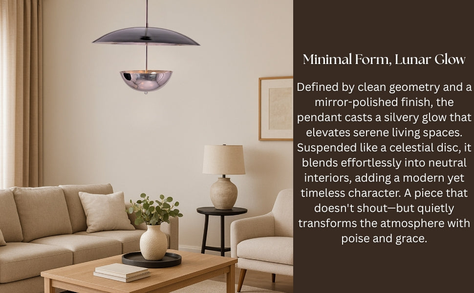 Chrome pendant chandelier glowing warmly above a bed, adding intimate elegance to bedroom décor