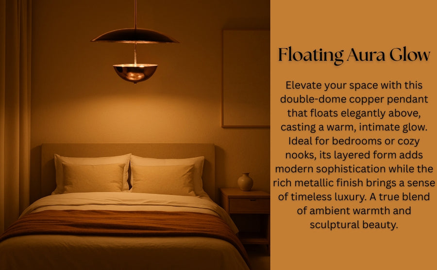 Chrome pendant chandelier glowing warmly above a bed, adding intimate elegance to bedroom décor