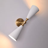 Copenhagen wall sconce side view showing straight brass arm, round canopy, and vertical cone shade design