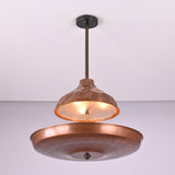 Modern industrial copper ceiling chandelier with layered disc design and premium brass construction