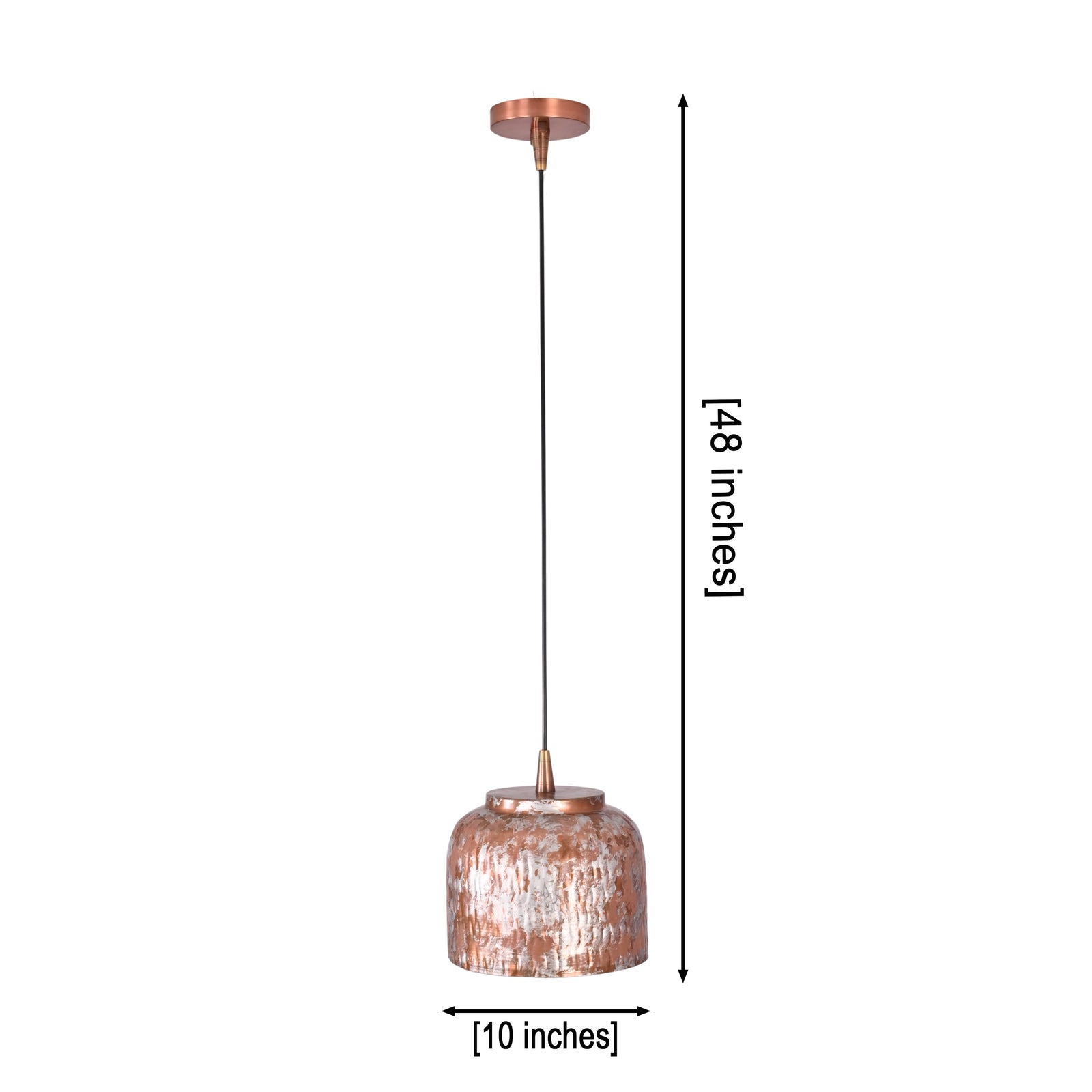 Size guide for Cora Whitewashed Copper Drum Pendant Light – 10 Inch Kitchen Island Hanging Fixture - Model 33274