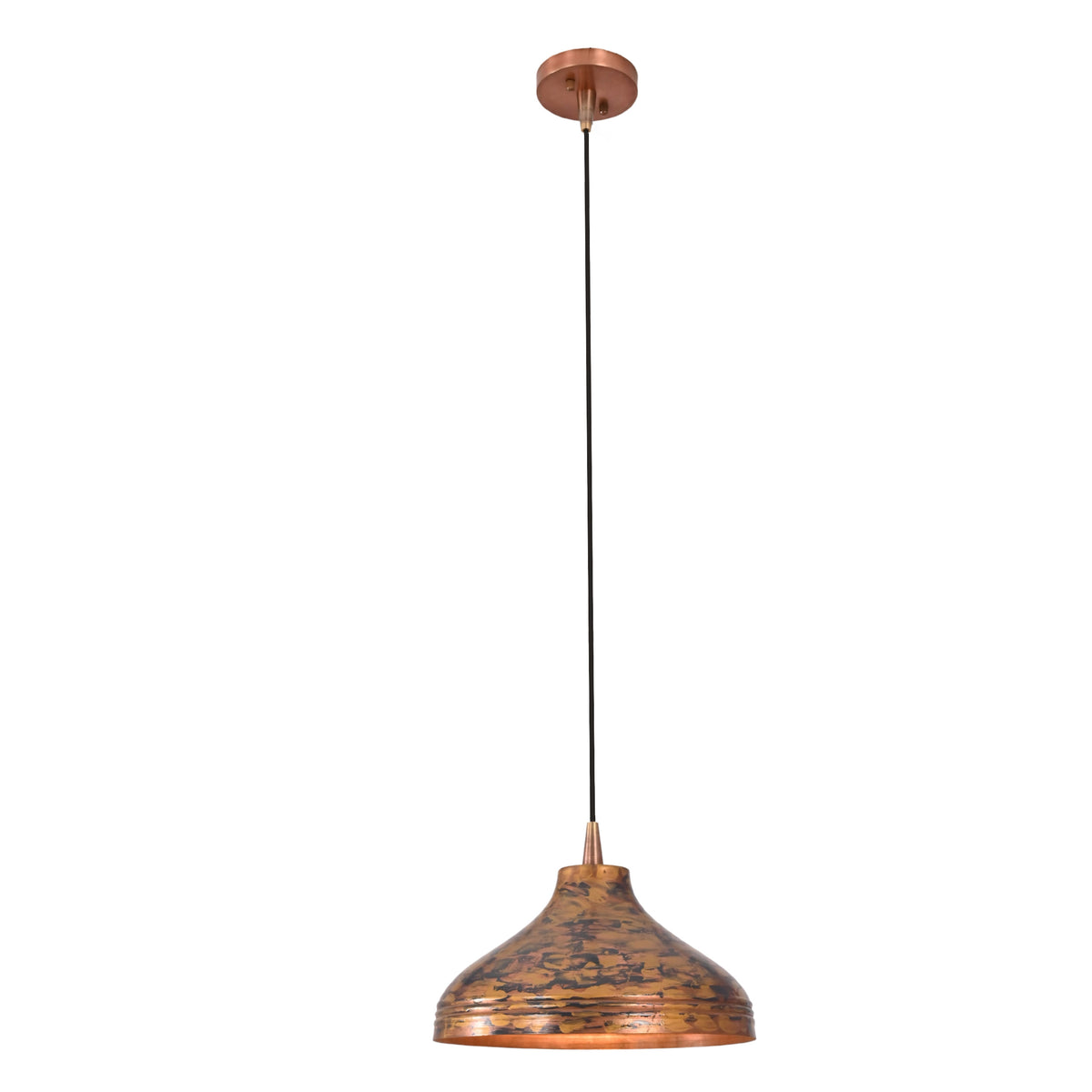 Solid copper pendant light glowing warmly, perfect for dining rooms, kitchens, entryways, and cozy home spaces