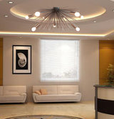 Modern Brushed Nickel Sputnik Chandelier – Customizable Bare Bulb Starburst Ceiling Light Fixture - 32135