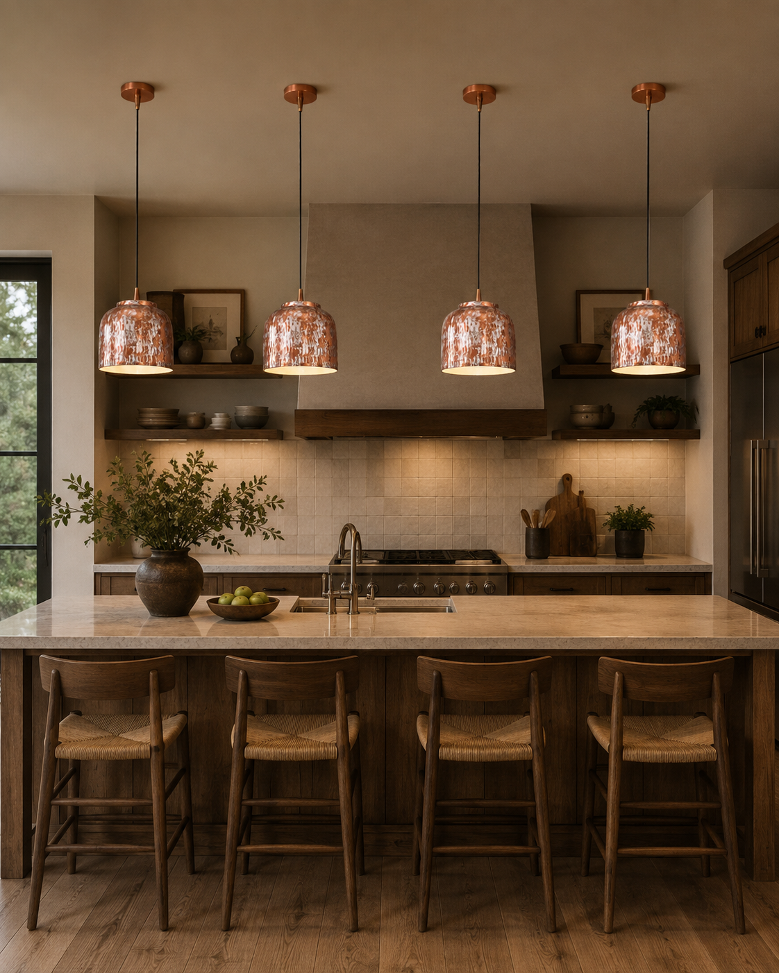 Cora drum pendant light dimension image showing 10 inch shade width and 48 inch overall hanging height