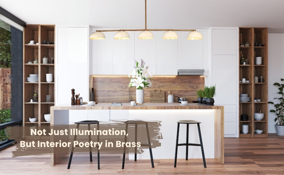 Bright and cozy living room featuring dome chandelier centered above a neutral sectional, paired with text overlay