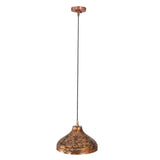 Custom copper dome pendant fixture with artistic finish, round canopy, and adjustable hanging cord
