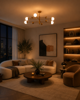 Customizable brass globe chandelier for bedroom, dining room, living room, and modern interior lighting