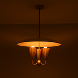 Customizable raw brass pendant light with three-light configuration and sleek disc top