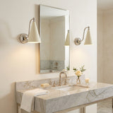 Customizable Delphi wall sconce with ivory enamel shades, chrome finish and two light design