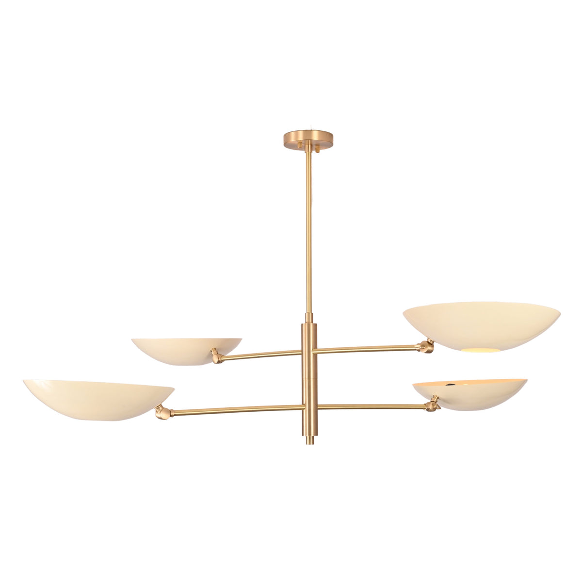 Designer bowl chandelier shown on white background with clean frame details and modern ceiling canopy