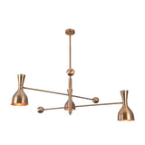 Angled view of Diabolo industrial brass chandelier highlighting minimalist geometry and premium brushed brass finish.