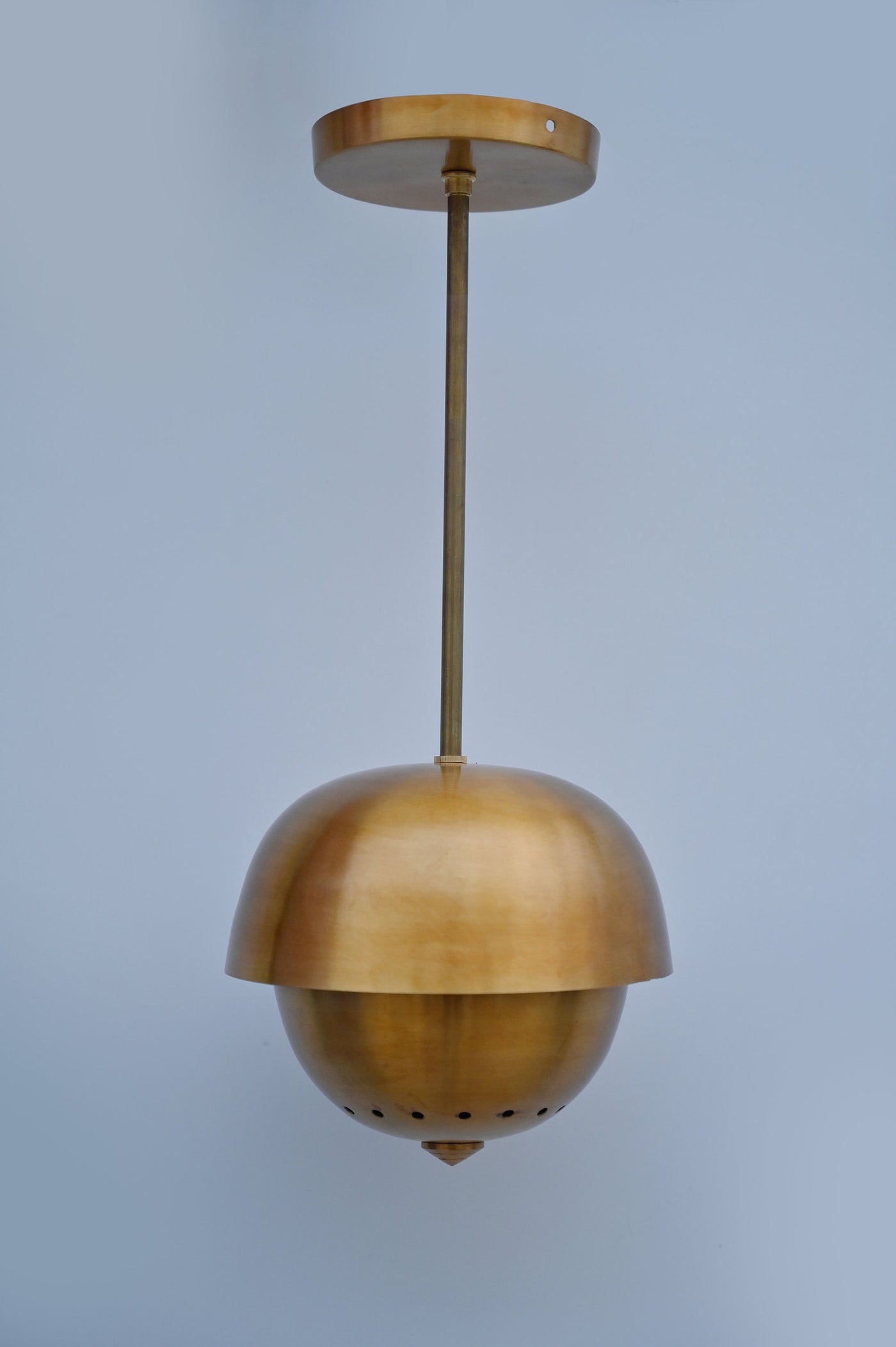 Handmade dome brass pendant light with minimalist design and brushed brass finish – front view