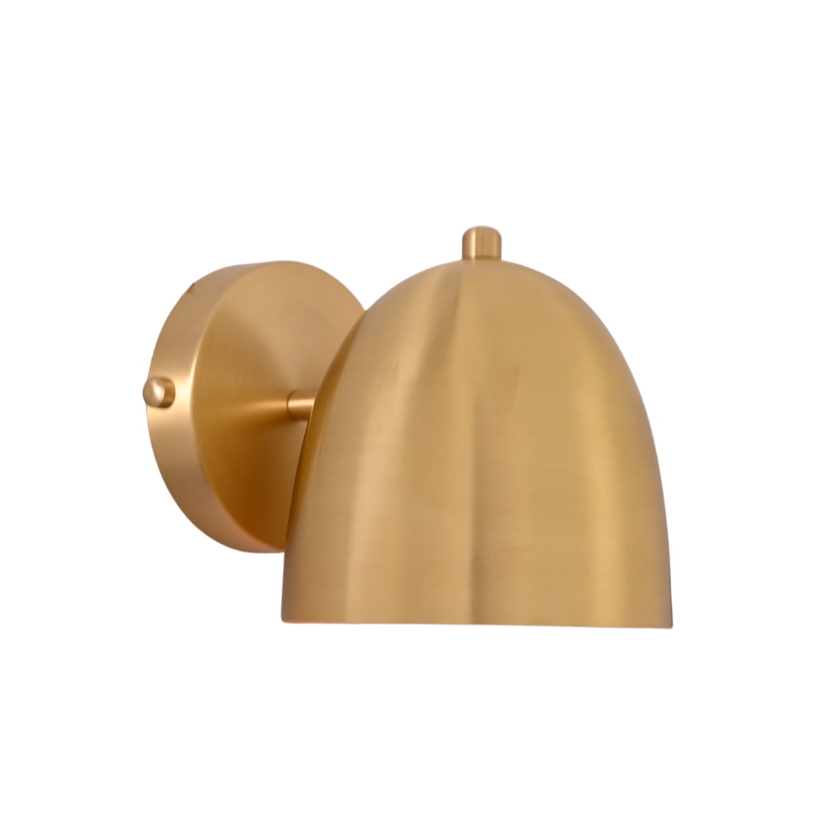 A modern dome-shaped wall sconce in a brushed brass or gold finish, shown against a plain white background.