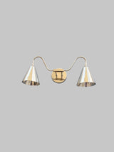Handmade brass double cone wall sconce with polished finish – front view