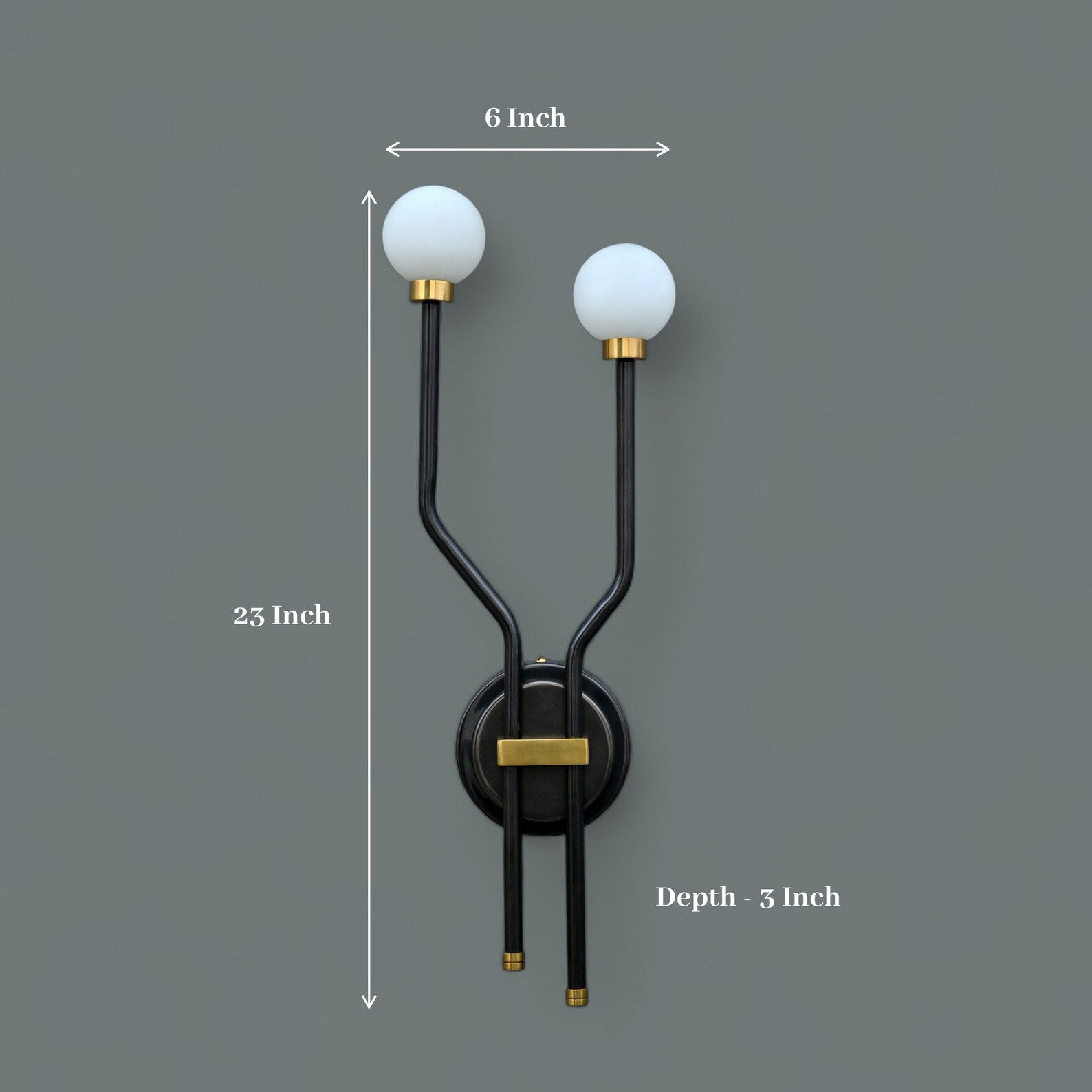 Size guide for Handmade Double Globe Brass Wall Sconce | Modern Minimalist Wall Light Fixture by Brass Leaf Studio 62514