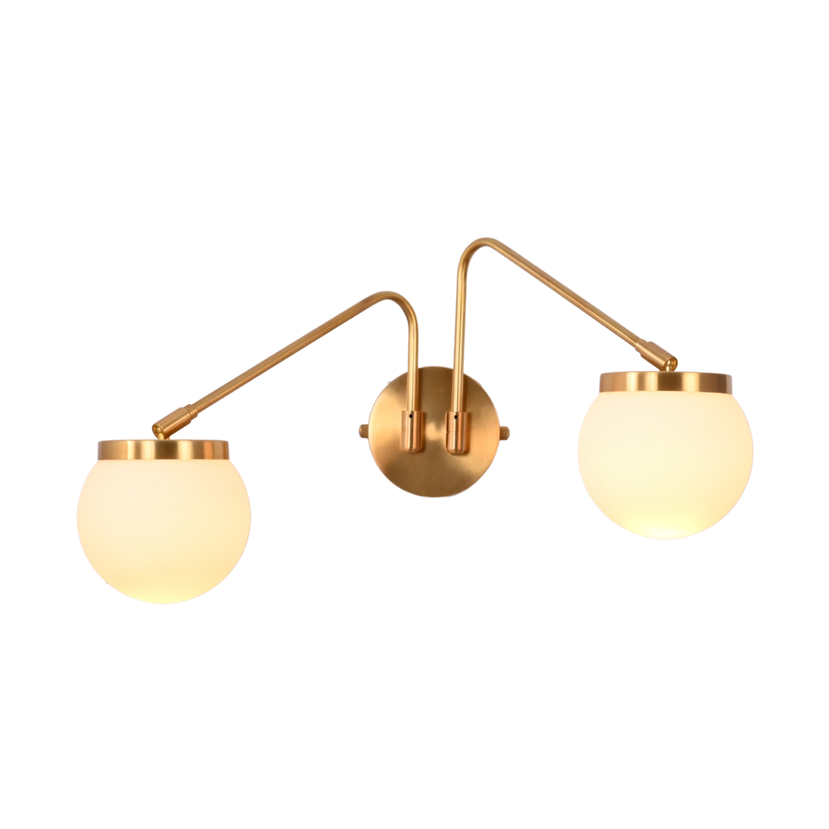 Double globe vanity wall sconce designed for mirror lighting, powder rooms, dressing areas, and bathroom walls