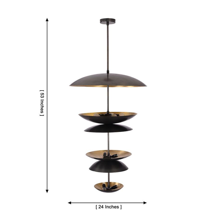 Eclipse Cascade Chandelier installed above a luxury curved staircase adding a dramatic architectural focal point