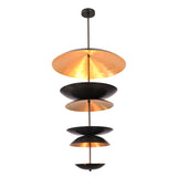 Illuminated Eclipse Cascade Chandelier with sculptural layered dish shades and warm ambient lighting