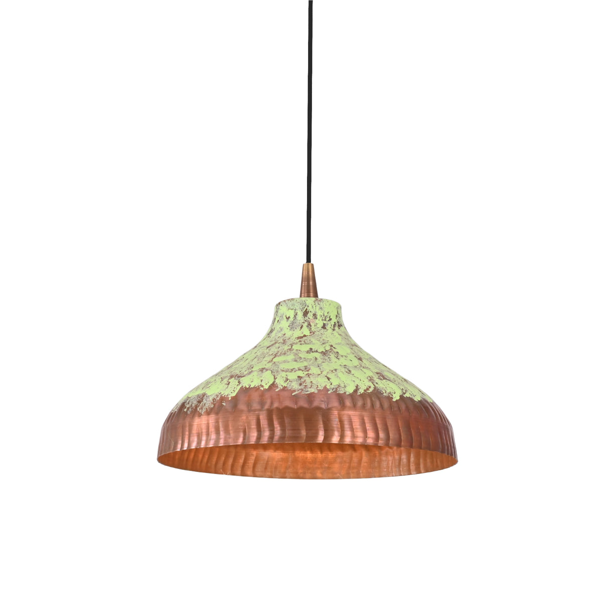 Farmhouse copper patina ceiling pendant light with rustic artistic finish for kitchen, dining room, and breakfast nook lighting