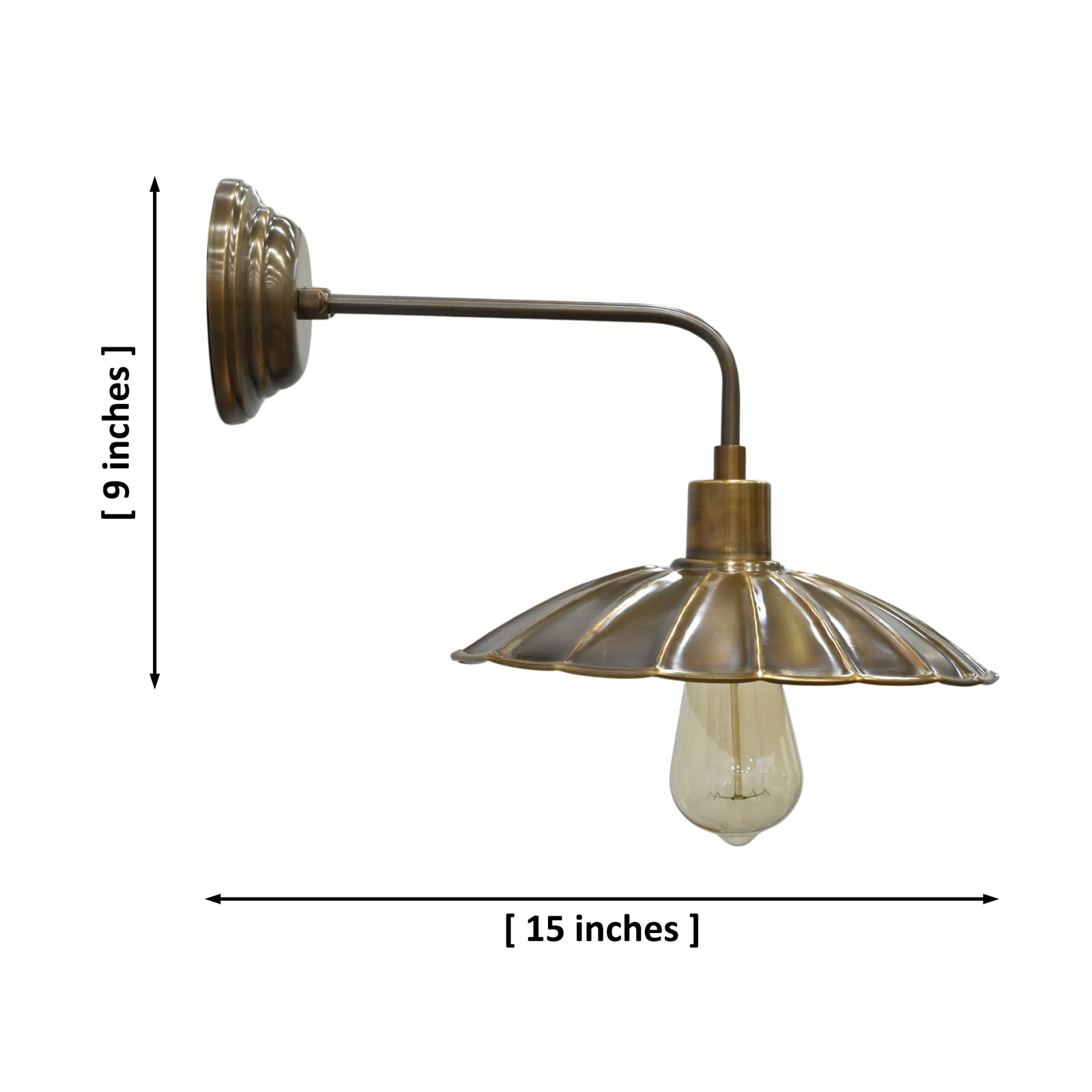 Size guide for Florence Brass Patina Scalloped Wall Sconce – Full Brass Bedroom Hallway Light 72221