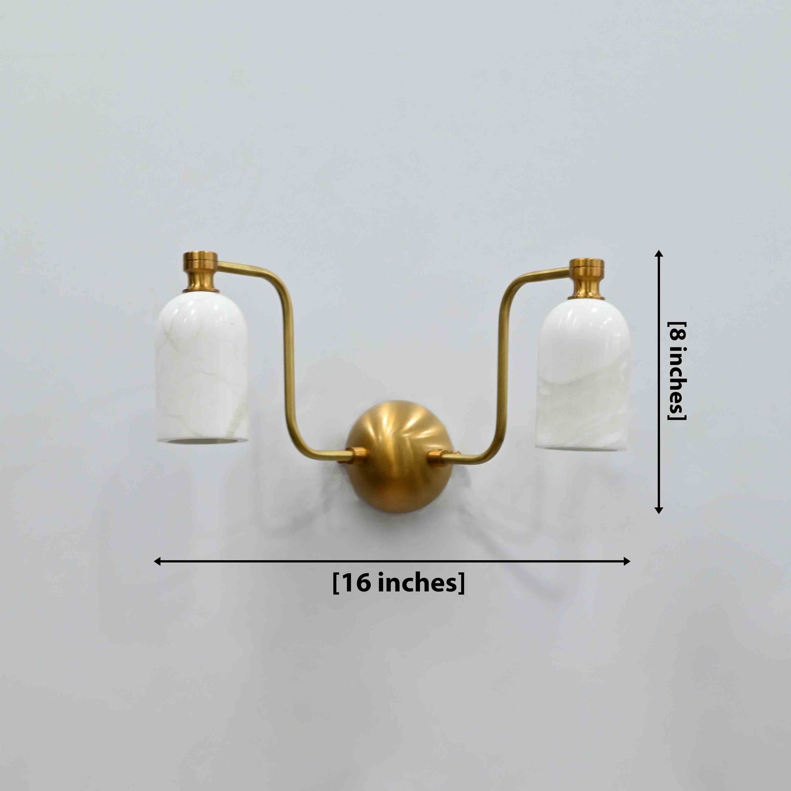 Size guide for Florence Dual Alabaster Shade Brass Wall Sconce – Brass Patina Wall Light 72226