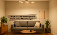 Cozy living room with a modern 3-light brass flush mount ceiling light casting a warm ambient glow.