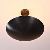 Upward view of 5-light blackened brass flushmount ceiling chandelier