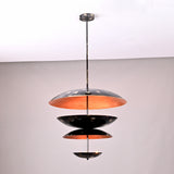 Fountain Disc Chandelier in natural black brass and copper patina finish, modern pendant light