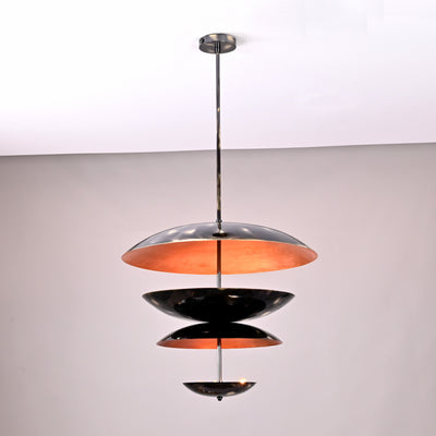 Fountain Disc Chandelier in natural black brass and copper patina finish, modern pendant light