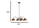 Dimension diagram of four light brass dome chandelier measuring 32 inches wide and 60 inches tall