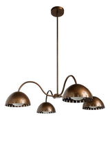 Four light brass dome chandelier with sculpted curved arms and warm ambient lighting by Brass Leaf Studio