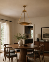 Foyer brass ceiling chandelier with shallow bowl form and warm reflected glow for hallway, staircase, and entrance lighting
