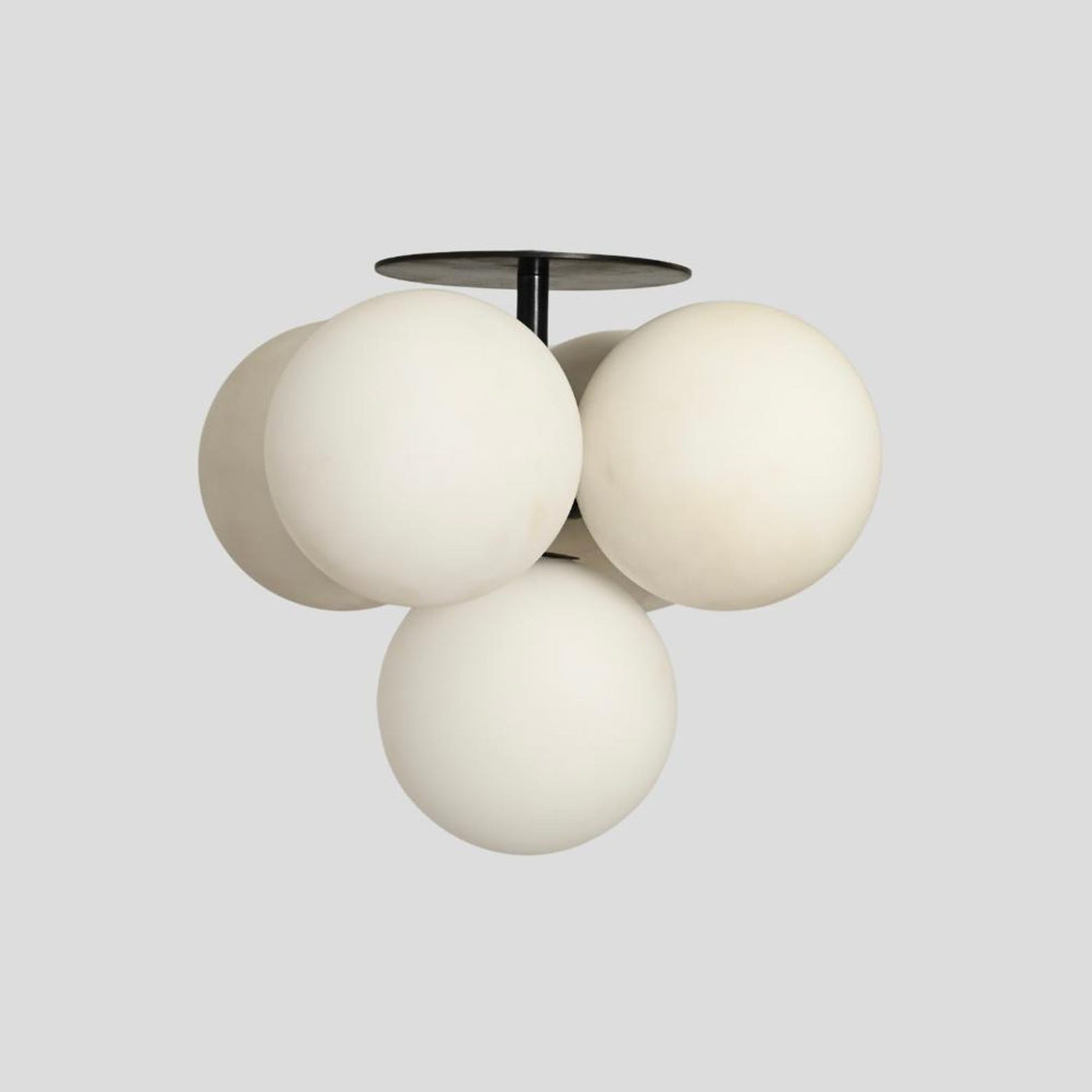 Modern globe cluster chandelier with five frosted glass spheres – handmade brass ceiling light in minimalist design