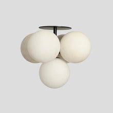 Modern globe cluster chandelier with five frosted glass spheres – handmade brass ceiling light in minimalist design
