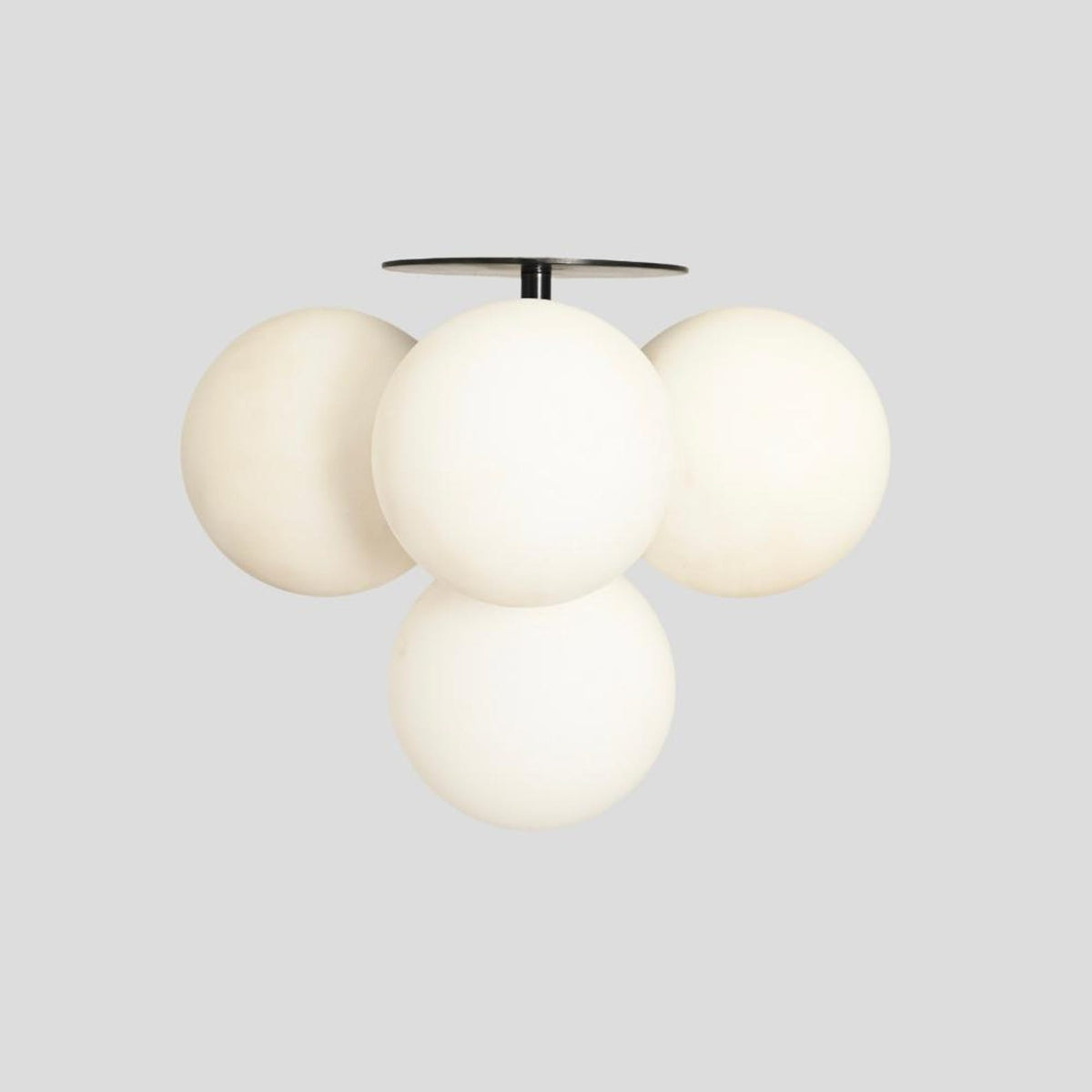 Side view of handmade globe chandelier – brass ceiling fixture with frosted glass globes for modern interiors