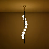 Globe pendant chandelier dimension view showing 57 inch height and 9 inch width for product size reference