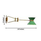 Green enamel brass swing arm wall sconce with movable arm and warm downward glow